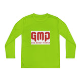 God Money Power (GMP) Youth Long Sleeve Tee — Red Logo Athletic Shirt