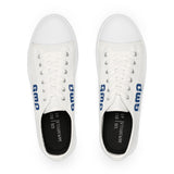 Men's Low Top Sneakers — White Canvas Sneakers with "GMP" Navy Logo