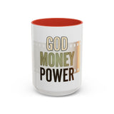God Money Power Accent Coffee Mug — Motivational Faith & Wealth Ceramic Mug