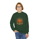 Youth Crewneck Sweatshirt — Vintage Halloween Pumpkin "GOD MONEY POWER"