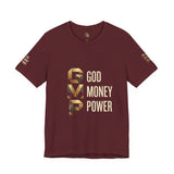 GVP 'God Money Power' Graphic Tee – Gold Lettering Christian Streetwear
