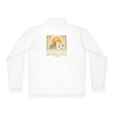 Sunrise Pyramid Quarter-Zip Pullover — Retro Desert Sunset Graphic