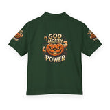 Kids' Halloween Pumpkin Polo - "God Money Power" Graphic