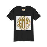 GMP Circle Youth Tee — “God Money Power” Gold Logo Kids T-Shirt