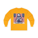 Long Sleeve Tee - Patriotic Bandana Mask Design with 'God, Money & Power' Graphic