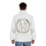 God Money Power Puffer Jacket — Men's White Logo Winter Coat