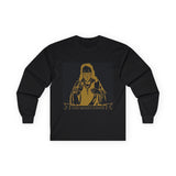 Long Sleeve Tee — Gold Saint Illustration with "I Got Money Power" Banner