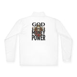 Quarter-Zip Pullover — "God Money Power" Skull Graphic