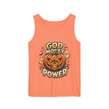 God Money Power- Halloween Tank Top — Pumpkin Graphic Sleeveless Tee