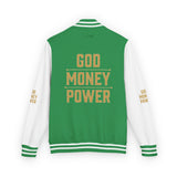 Letterman Jacket — 'GOD MONEY POWER' Red & White Varsity Jacket