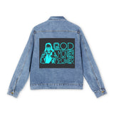Denim Jacket — 'God, Money, Power' Retro Neon Graphic Back Patch