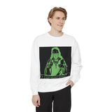 Graphic Sweatshirt — Neon Green ‘God Money Power’ Gothic Nun Design