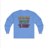 Long Sleeve Tee — "Put God First, Hustle for the Money, Put Yourself in Power" Inspirational Christian Tee