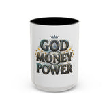 God Money Power Accent Coffee Mug — Inspirational Faith & Prosperity Ceramic Mug (11/15oz)