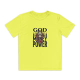 Youth Graphic Tee — "God Money Power" Skull Design