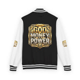 Letterman Jacket — God Money Power Gold Emblem Varsity Jacket