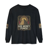Long Sleeve T-Shirt — 'God, Money, Power' Pyramid Graphic