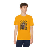 Youth Graphic Tee — "God Money Power" Skull Design