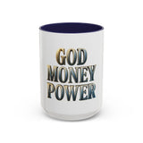 God Money Power Accent Coffee Mug - Inspirational Faith & Prosperity Ceramic Mug (11/15oz)