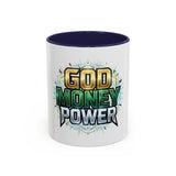 God Money Power Accent Coffee Mug — Inspirational Faith & Success Ceramic Mug (11/15oz)