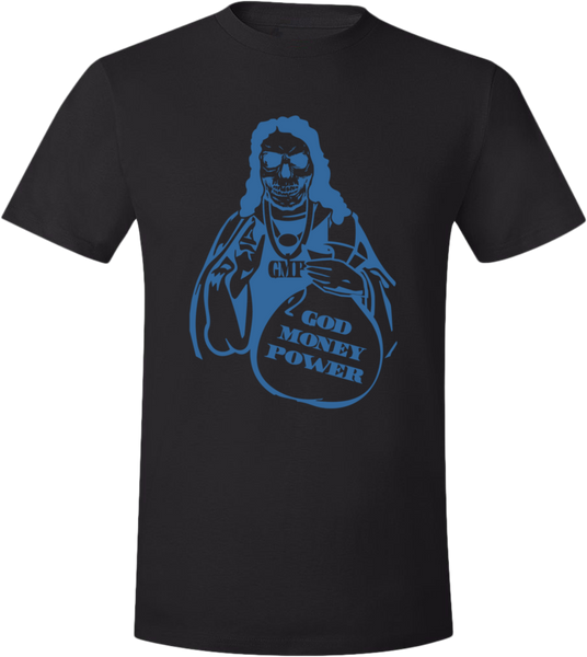 God Money Power Skull Jesus ”Black/Blue” T-Shirt