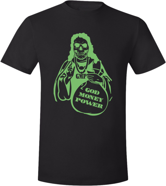 God Money Power Skull Jesus ”Black/Green” T-Shirt