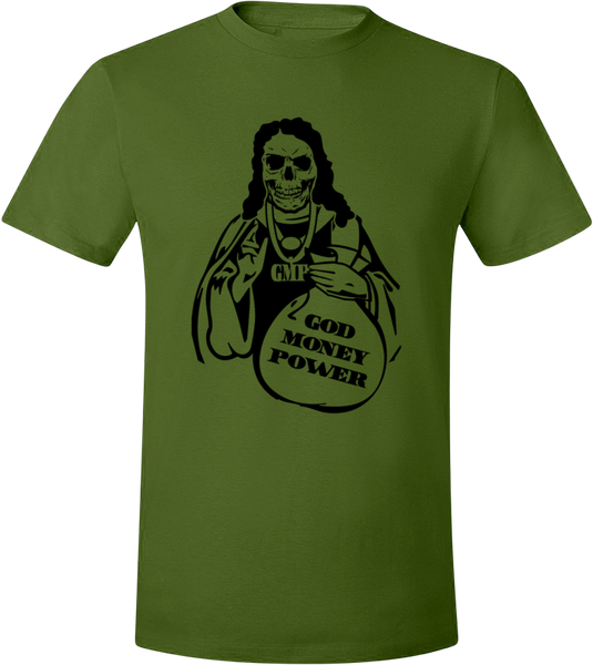 God Money Power Skull Jesus ”Green/Black” T-Shirt