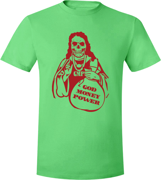 God Money Power Skull Jesus ”Green/Red” T-Shirt