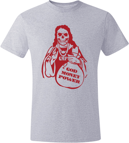 God Money Power Skull Jesus ”Silver/Red” T-Shirt