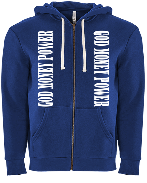 God Money Power Text ”Hoodie Jacket Blue”